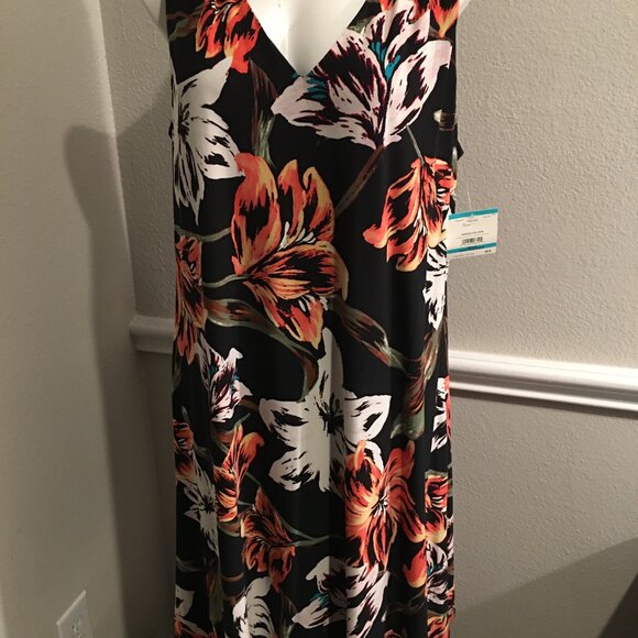 Ann Klein Floral Sleeveless Dress  Large = Showstopper   Car1 Box - Picture 3 of 4